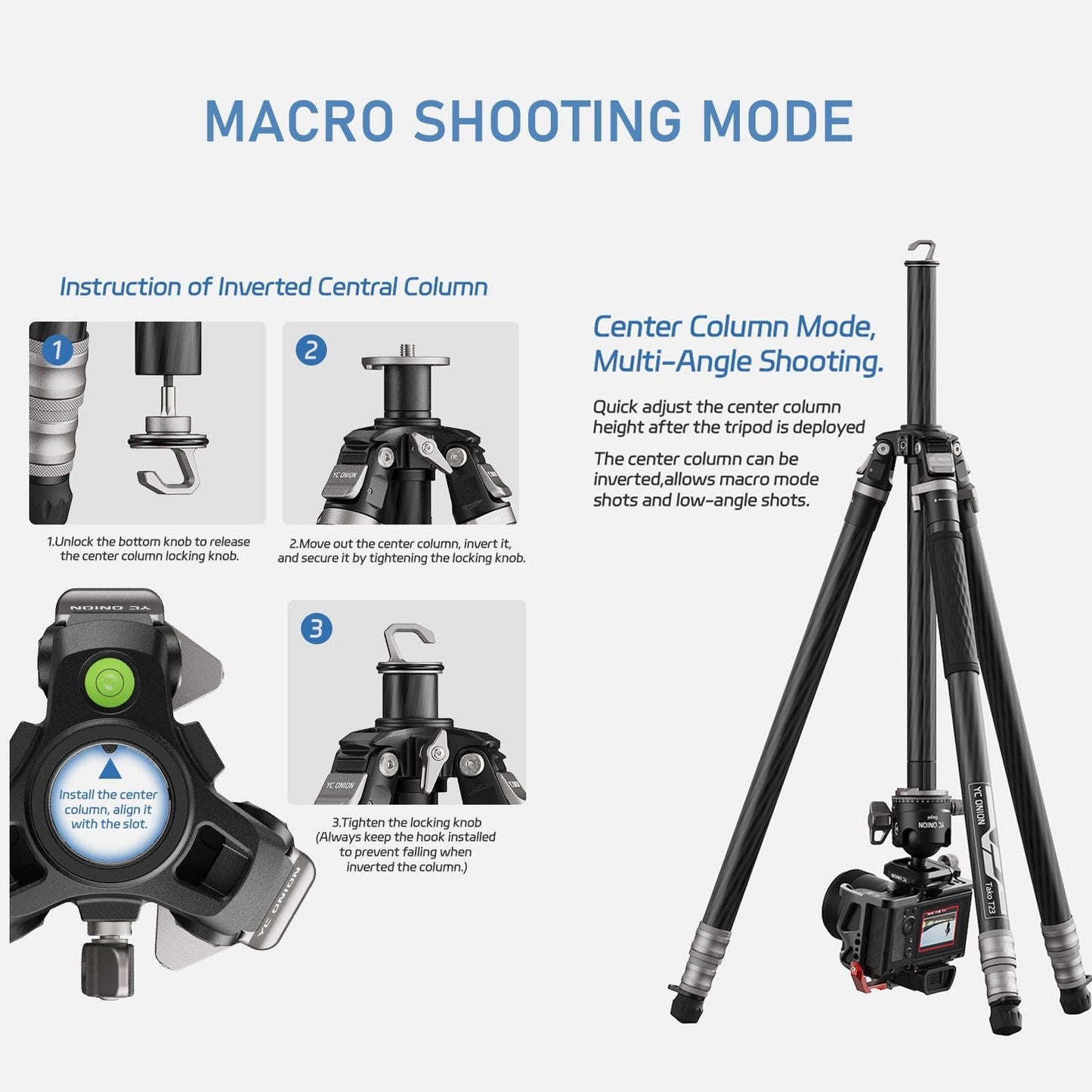 YC Onion Tako T23 Carbon Fiber Tripod with BC44 Ball Head I 10kg Load I One-Flip Quick Release I 1825mm Max Height I Dust-Proof Joints for Low-Angle/Macro Photography