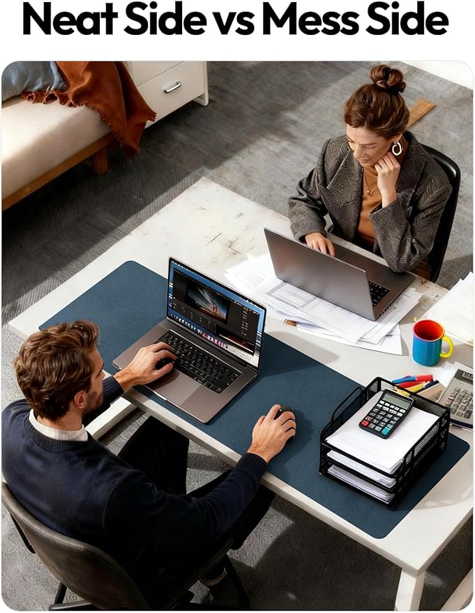 YSAGi Leather Desk Pad Protector, Office Desk Mat, Large Mouse Pad, Non-Slip PU Leather Desk Blotter, Laptop Desk Pad, Waterproof Desk Writing Pad for Office and Home (Dark Blue,55" x 17.2")