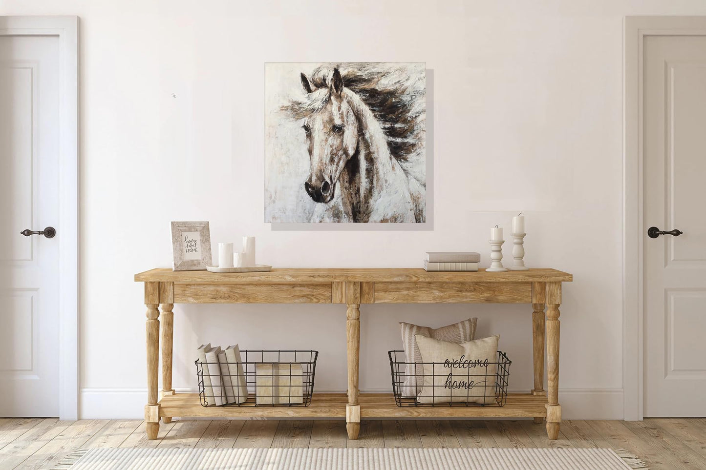 RICHSPACE ARTS Horse Pictures on Canvas Modern Farmhouse Bedroom Wall Art Rustic Bathroom Wall Decor Brown Painting Western Artwork 16x16