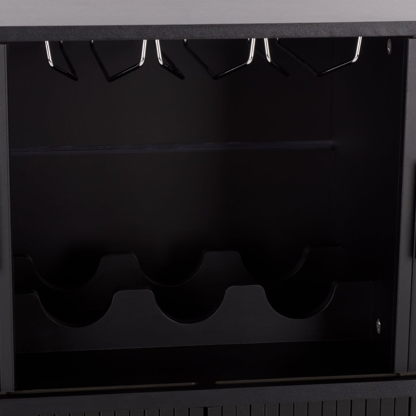 SAFAVIEH Furniture - Erdwing Bar Cabinet - Black - Tambour Door Wine & Liquor Storage Cabinet with Glassware Rack - Ideal for Living Room, Home Bar, Dining Space (BCT3100B)