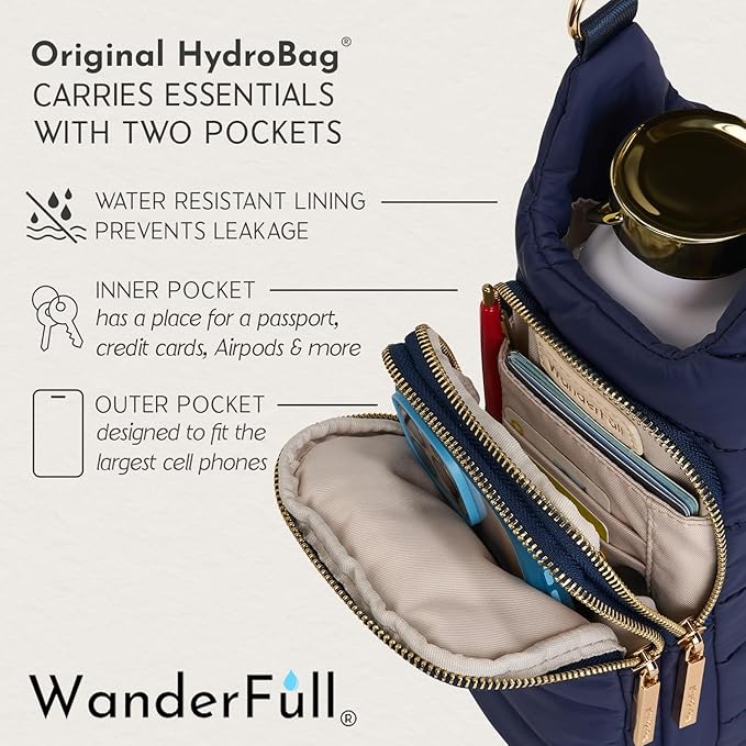 WanderFull® Original HydroBag® Collection, Water Bottle Holder w/Strap & Phone Pocket, Hands-Free Crossbody Water Bottle Bag