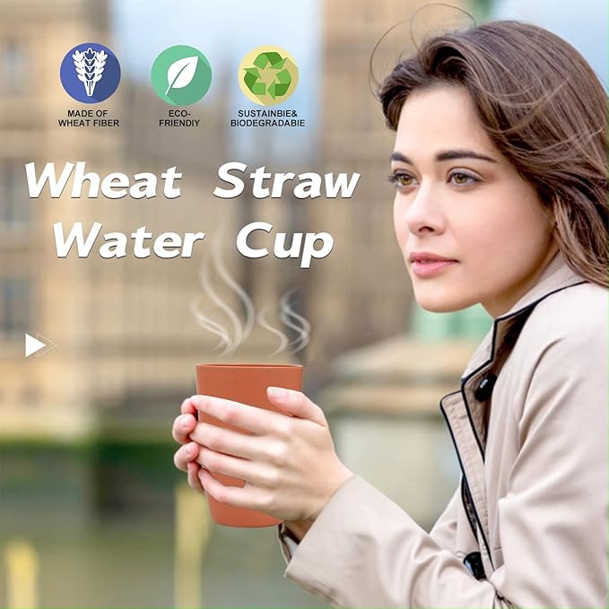 Wrova Wheat Straw Cups 6 PCS Good Alternative to Plastic Reusable Cups 12 oz Unbreakable Drinking Cup Reusable Dishwasher Safe Water Plastic Glasses Orange