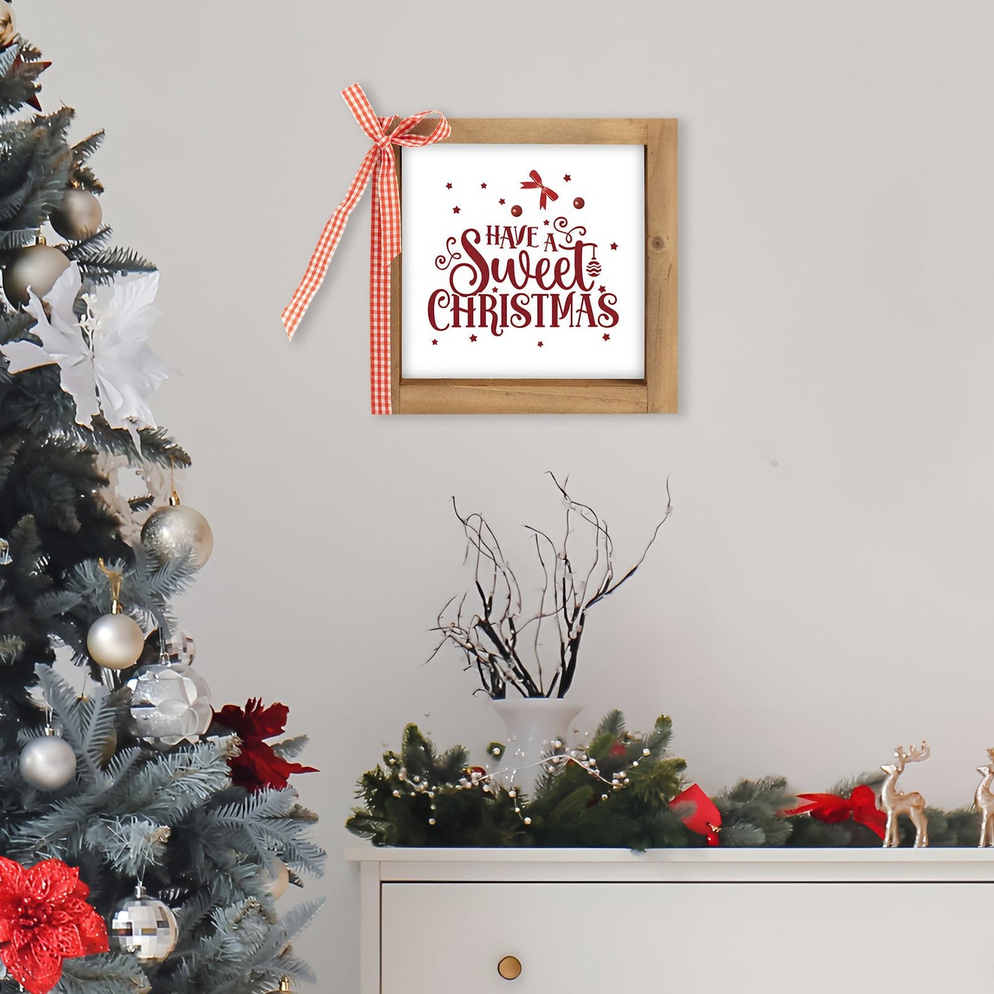 pechpell Christmas Wooden Sign, 6 Inch Xmas Decorative Signage Plaque Decor, Holiday Indoor Table Shelf Desk Mantel Tiered Tray Wall Art Kitchen Coffee Bar Rustic Farmhouse Decorations for Home Office