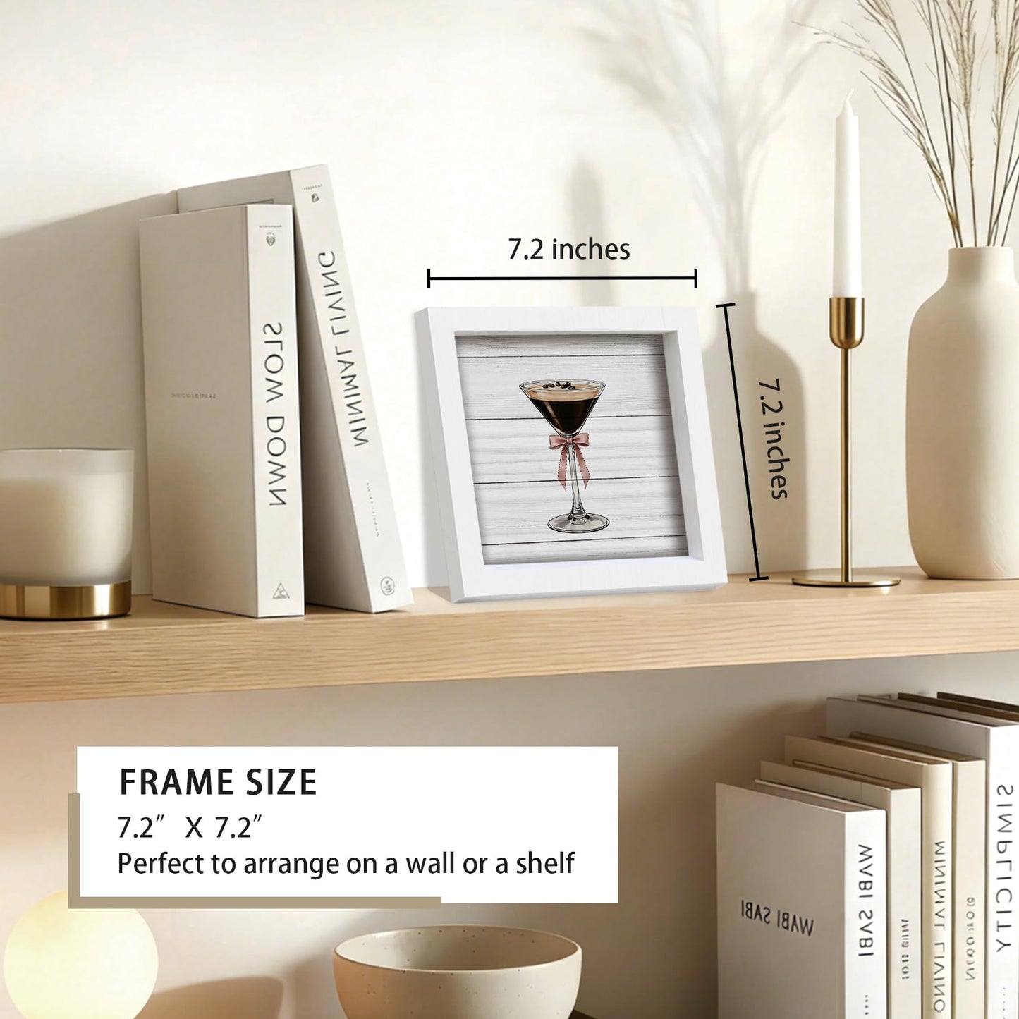 Nitelat Espresso Martini Bar Signs Decor, Espresso Martini Gifts, Preppy Pink Bow Cocktail Wooden Frame Block Signs for Home Bar Cart Girls Room Bedroom Desk Tabletop Shelf Wall Decorations