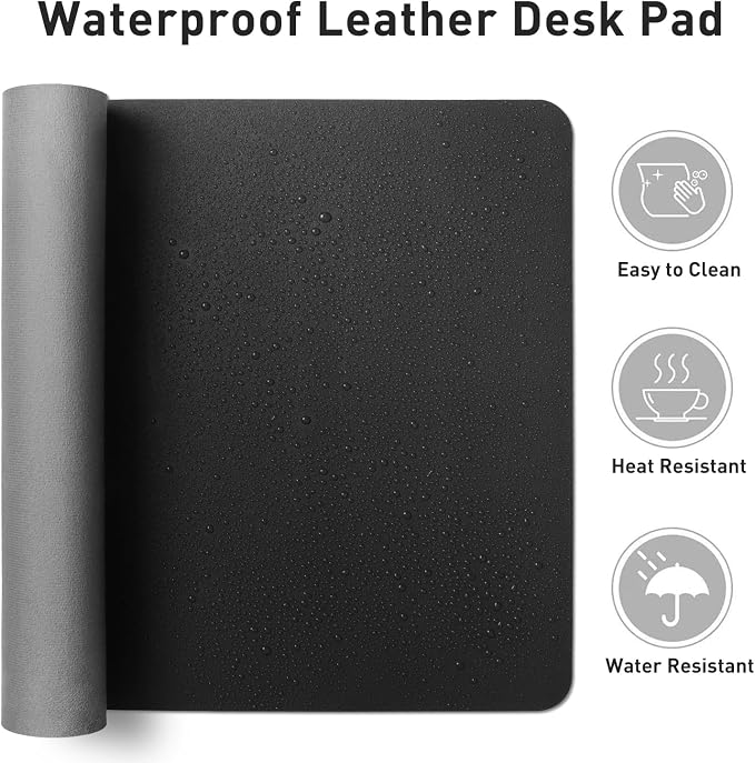 Aothia Faux Leather Desk Mat - Non-Slip PU Leather Desk Blotter, Waterproof Writing Surface, Large Desk Pad for Office & Home (Black, 55" x 17")