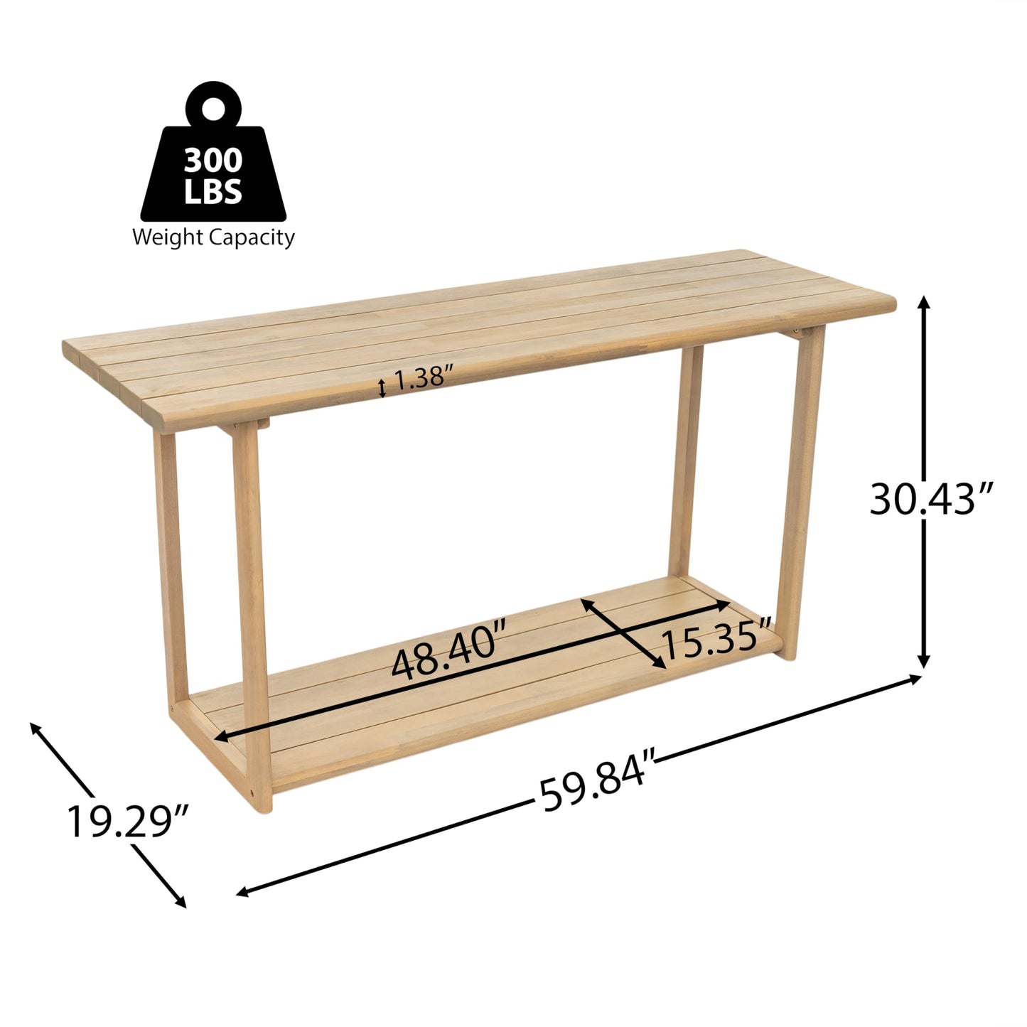 Christopher Knight Home Joei Indoor/Outdoor 2-Tier Console Table, Narrow Console Table for Entryway, Farmhouse Solid Wood Buffet Table with Bottom Shelf, Light Teak