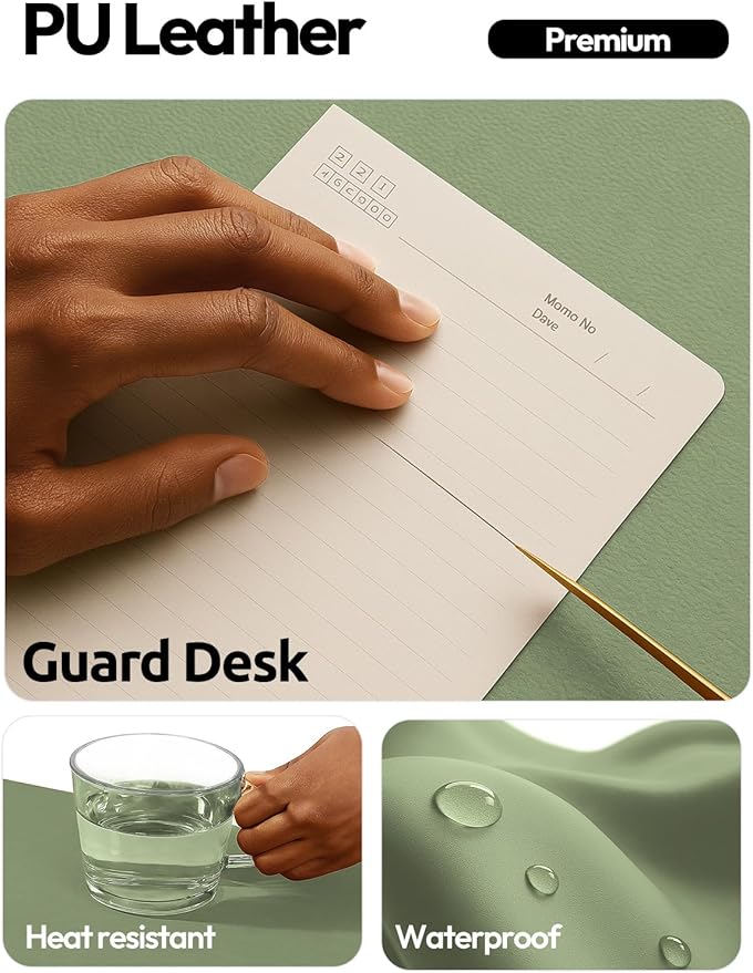 YSAGi Leather Desk Pad Protector, Office Desk Mat, Large Mouse Pad, Non-Slip PU Leather Desk Blotter, Laptop Desk Pad, Waterproof Desk Writing Pad for Office and Home (Bamboo Green,55" x 24")