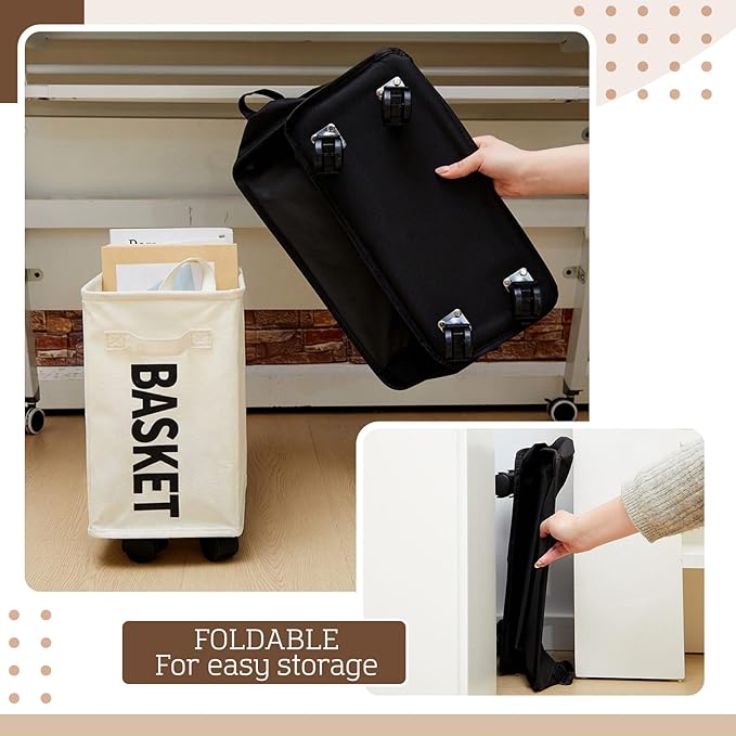 AceOrbit Under Desk Rolling Storage Basket with Wheels; Foldable Space-Saving Organizer for Books, Files & Office Supplies, 21l Lightweight Desk Storage for Home, Dorm & Office
