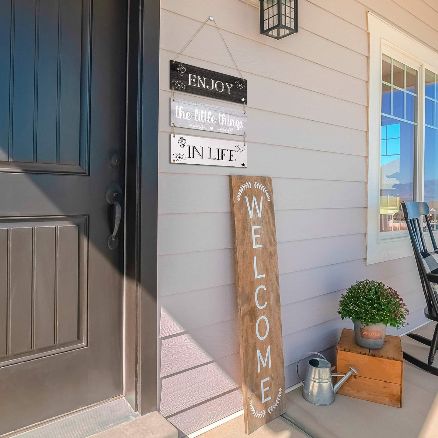 Jetec Enjoy The Little Things in Life Wall Decor,family Hanging Wood Sign Rustic Wooden Wall Decor Board Decorative Plank Hanging Sign for Living Room Bedroom Outdoor(Gray Series)