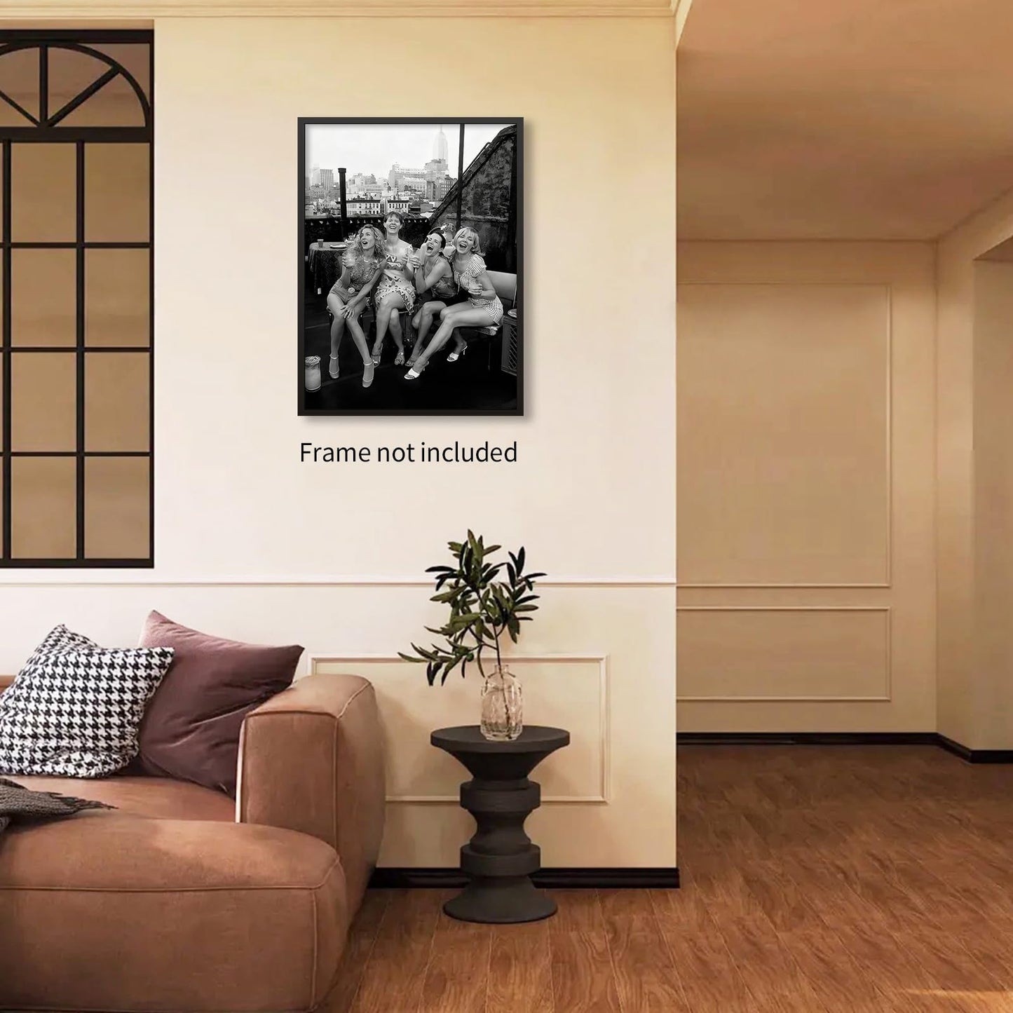 Retro Black And White Woman Canvas Wall Art Fashion Rooftop Party Posters Trendy Glam Girly Prints Pictures Woman Cheers Aesthetic Painting for Apartment Bedroom Bar Cart 12x16in Unframed