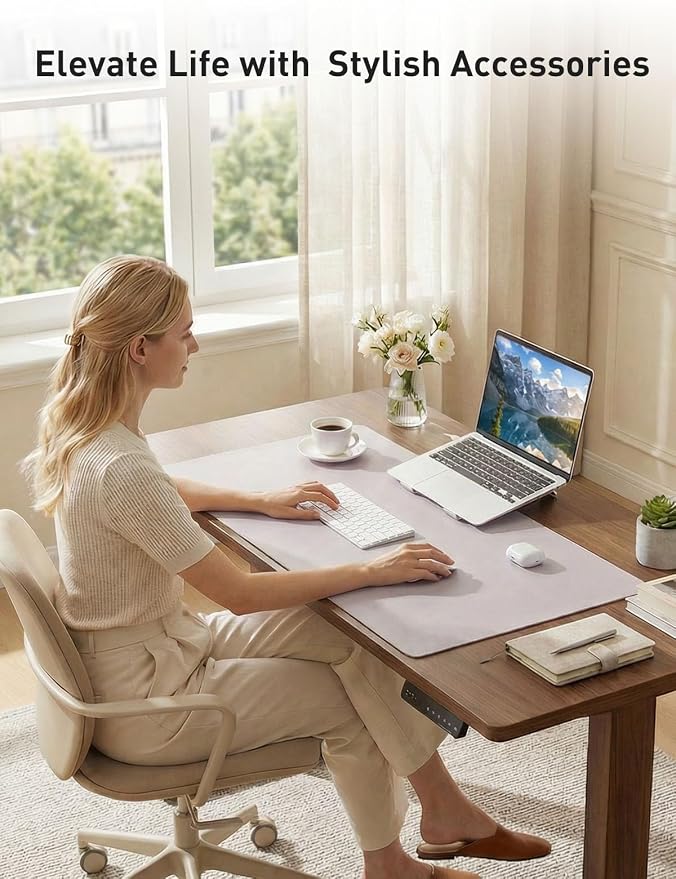 Aothia Faux Leather Desk Mat - Non-Slip PU Leather Desk Blotter, Waterproof Writing Surface, Large Desk Pad for Office & Home (Soft Lavender, 55" x 24")