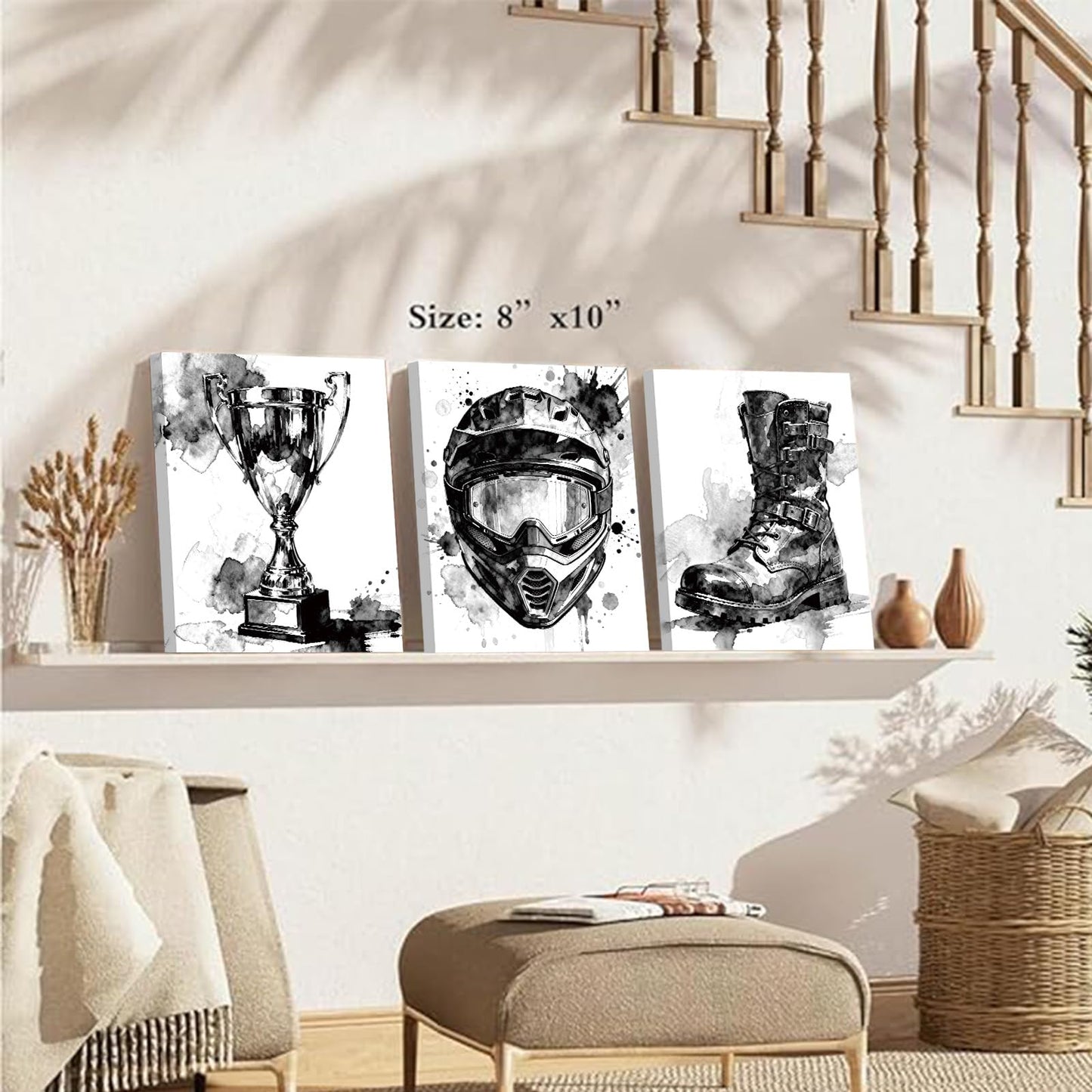 Framed Motocross Wall Art Canvas Prints,Black and White Motocross Room Decor,Dirt Bike Decor for Boys Motocross Bedroom Picture Photo,Motorcycle enthusiast boy and girl room Decor,Set of 4(8"x10")