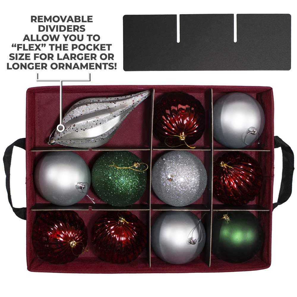 612 Vermont Christmas Ornament Storage Box with Adjustable Acid-Free Dividers, 3 Removable Trays with Handles, 17 Inch x 13 Inch x 13 Inch, Holds 36-4 Inch Ornaments
