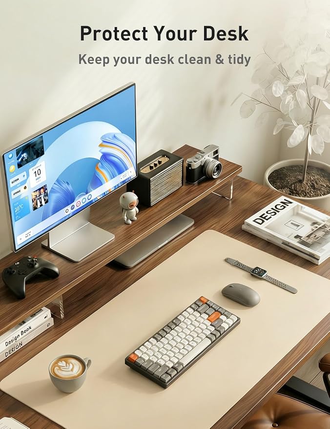 Aothia Faux Leather Desk Mat - Non-Slip PU Leather Desk Blotter, Waterproof Writing Surface, Large Desk Pad for Office & Home (Beige, 55" x 17")