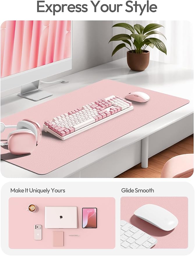 YSAGi Leather Desk Protector, Office Mat, Large Mouse Mat, Non-Slip PU Leather Blotter, Laptop Desk Mat, Waterproof Writing Pad for Office and Home(Light Pink, 40" x 24")