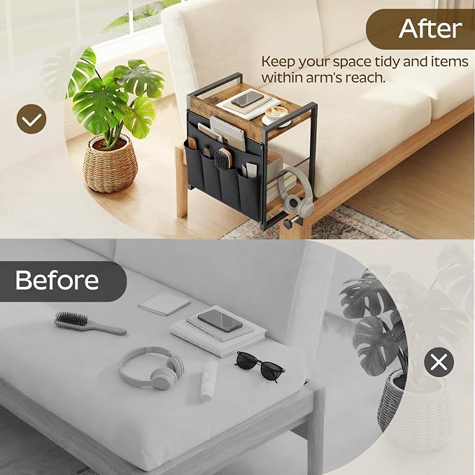 YATINEY Bedside Shelf, Bunk Bed Shelf with Storage, Clip-on Loft & Bunk Bed Tray Shelf, Nightstand for Sofa, College Dorm Room, Apartment, Rustic Brown and Black ET20BR