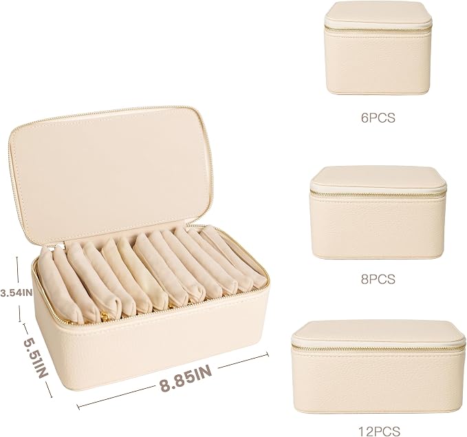 Travel Jewelry Case, Small Travel Jewelry Box with 12 Velvet Jewelry Bag Mini Pouch, Portable Travel Jewelry Organizer for Rings Earrings Necklaces (Beige 12 Pcs)