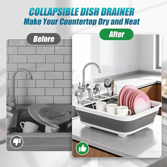 Collapsible Dish Drying Rack Portable Dish Rack for Kitchen RV Campers Travel Trailer - Space Saving Kitchen Storage Tray, Send Goods from Local Warehouse