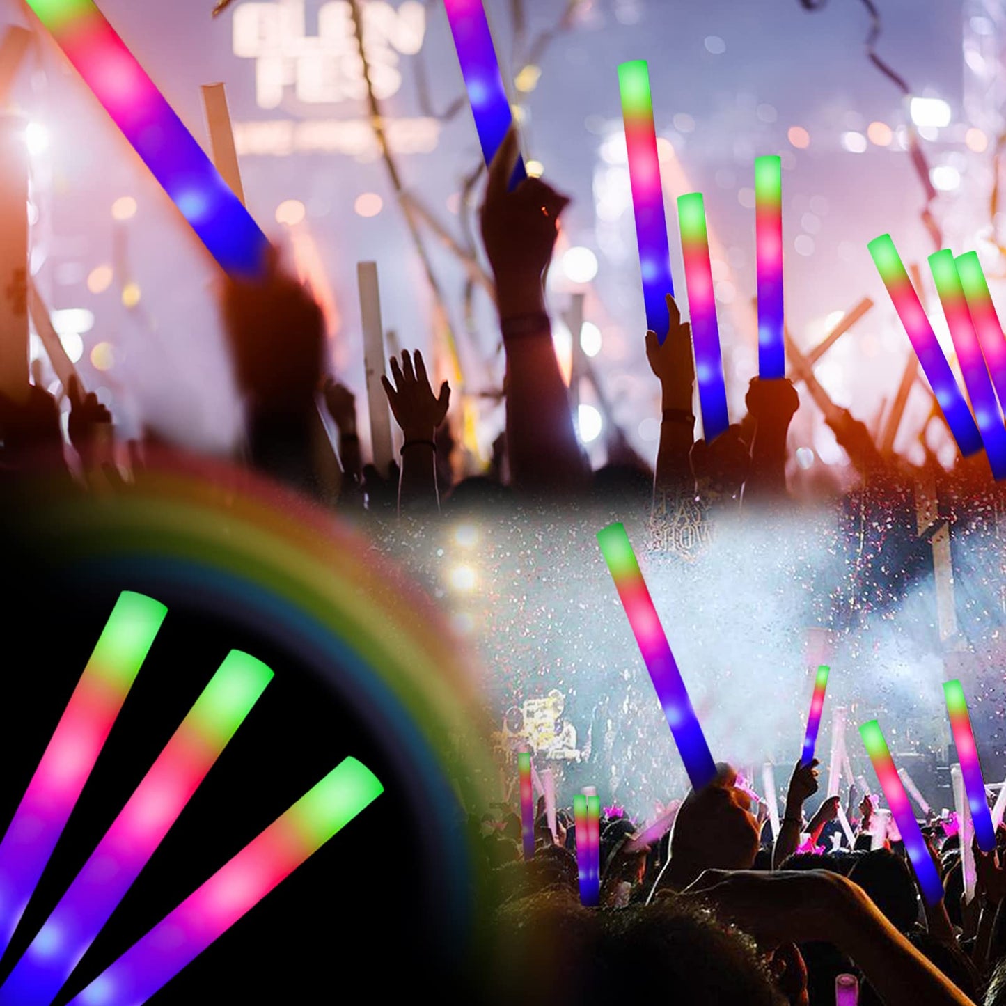 ColorHome Glow Sticks Bulk 150 Pcs - Light up Foam Sticks with 3 Modes Colorful Flashing Effect, Led Lights Glow in The Dark Party Supplies for Wedding Concert Raves Halloween Christmas