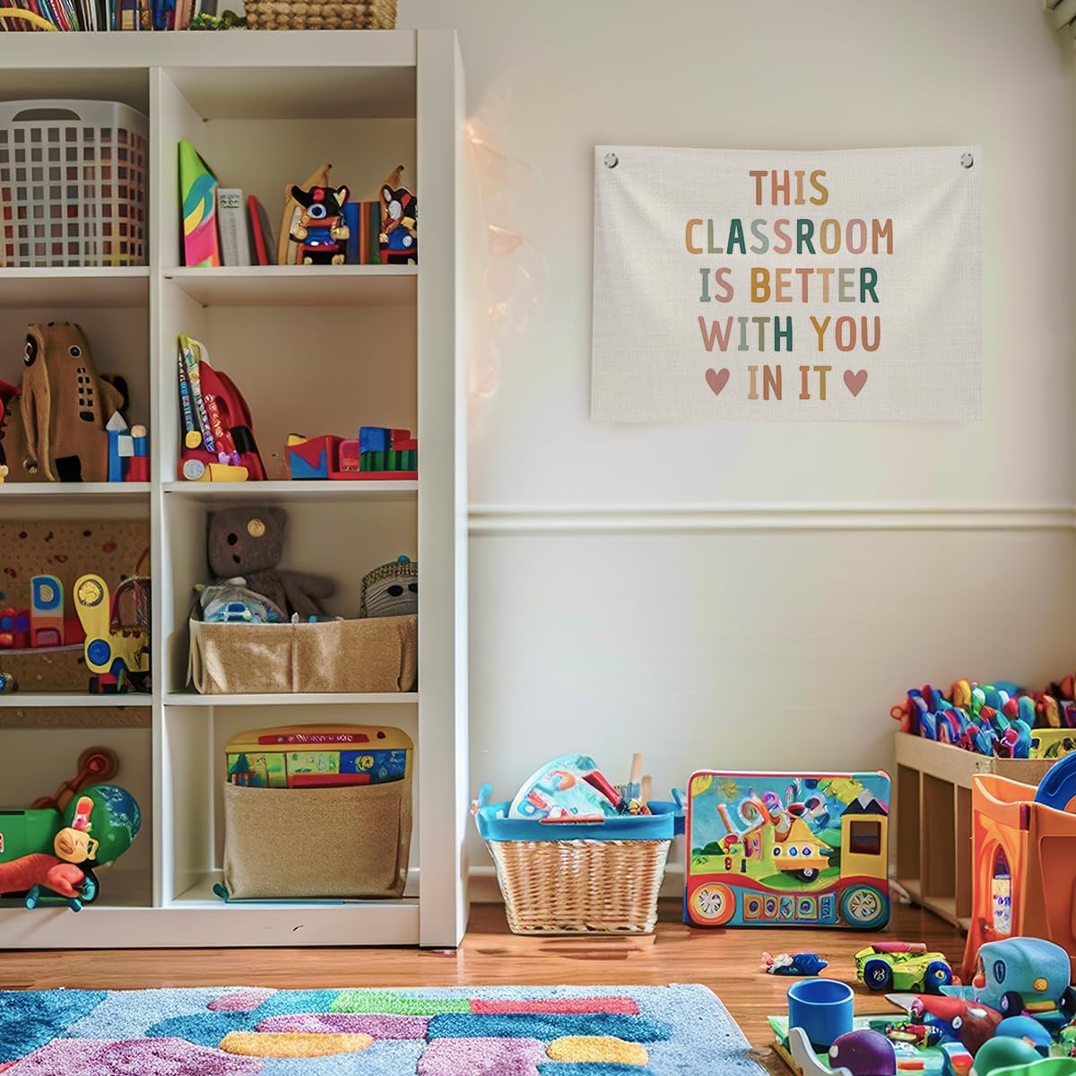 QROZIAR Boho Classroom Decor for Teacher, Cute Neutral Classroom Must Haves Wall Decor, Welcome Sign Canvas Banner Wall Hanging Banner Flag, Back To School Wall Flags for Nursery Classroom Teacher, This Classroom Is Better With You In It 30x20 inchs