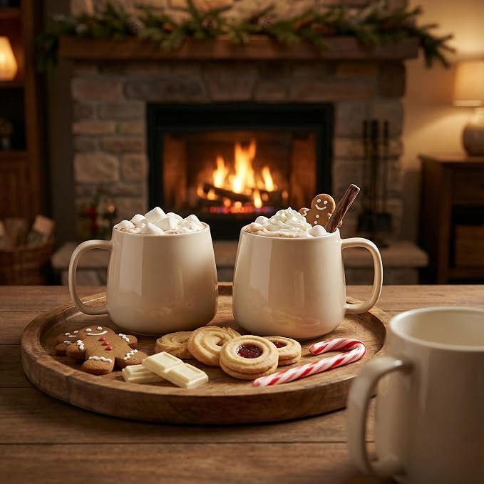 Teocera Coffee Mugs Set of 4-12oz Chip-Resistant Ceramic Cups with Ergonomic Handle | Dishwasher & Microwave Safe Cream Mugs | Keeps Beverage Hot, Perfect for Family Kitchen & Holiday Gifts