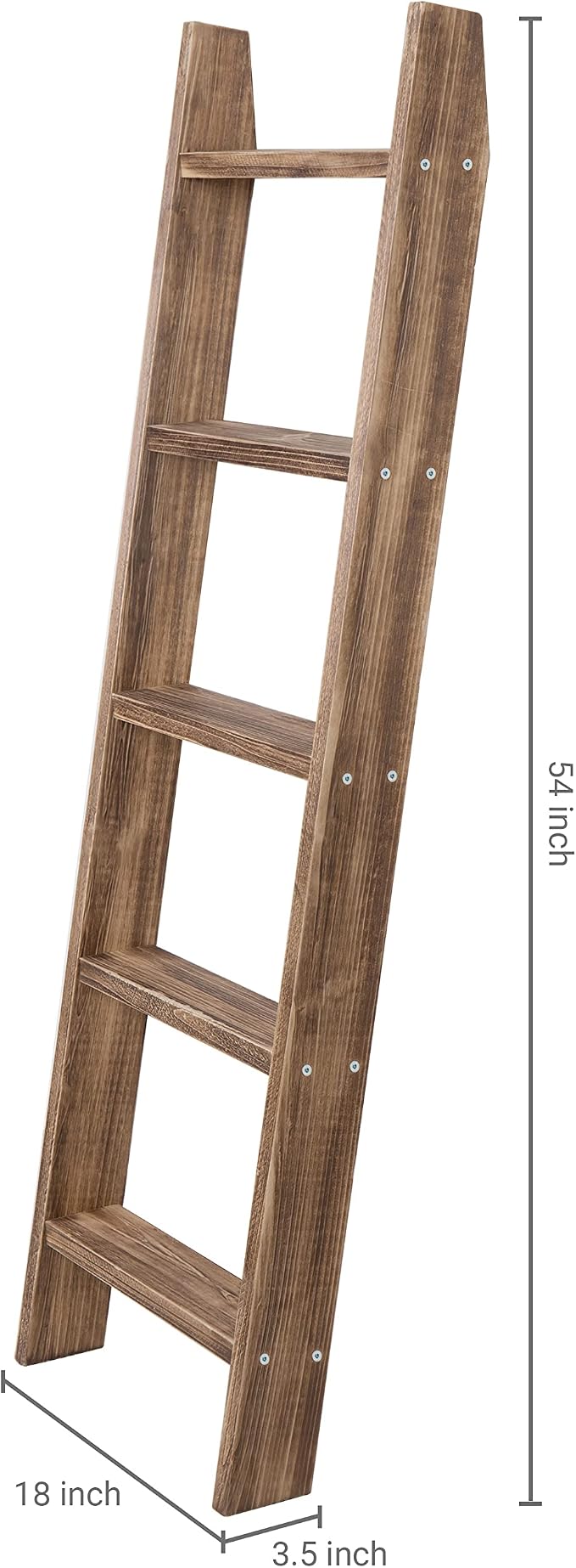 MyGift 4ft Tall Rustic Burnt Natural Wood Wall Leaning Blanket Ladder Shelf with 5 Rungs, Decorative Living Room Throw and Quilt Holder, Farmhouse Bedroom Decor