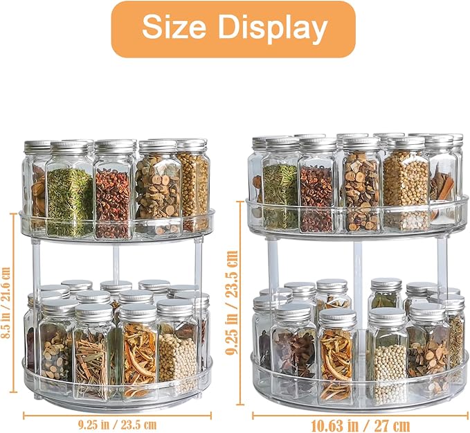 2-Tier Clear Lazy-Susan Turntable – 11-Inch Pantry Spice-Rack Cabinet-Organizer – Plastic Lazy Susan Makeup Organizer for Bathroom Countertop