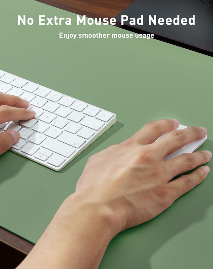 Aothia Faux Leather Desk Mat - Large Mouse Pad, Non-Slip PU Leather Blotter, Waterproof Writing Surface for Office and Home (Olive Green, 42" x 17")
