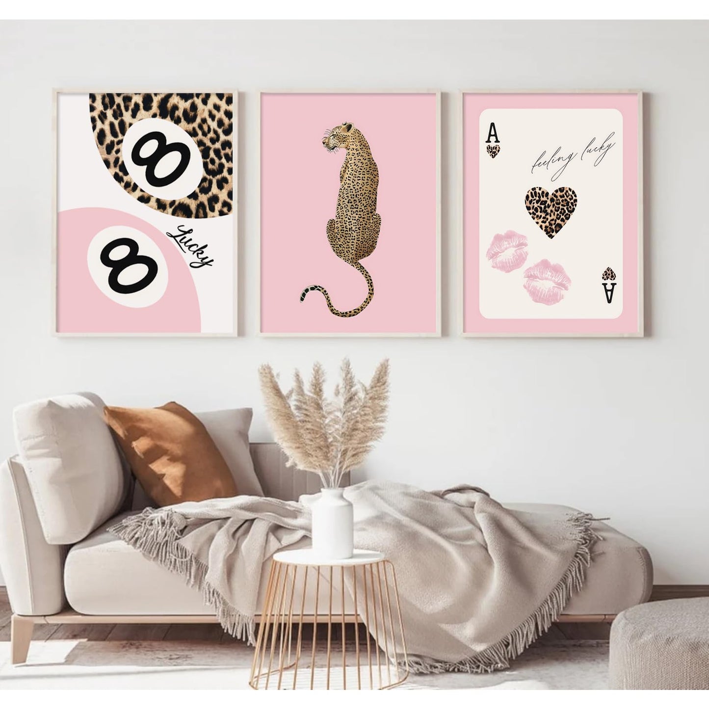 Lhoiplme Cheetah Trendy Wall Art Preppy Leopard Canvas Print Cheetah Room Wall Decor 8 Ball Poster Y2k Pink Coquette Luxury Print Lucky Aesthetic Fashion Pictures for Bedroom 12x16x3 Inch Unframed