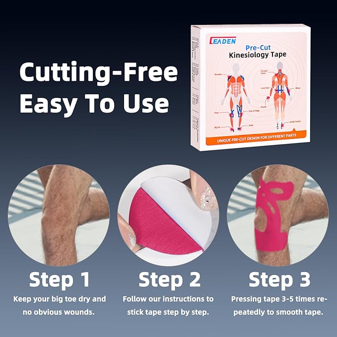 IEADEN Precut Kinesiology Tape for Knees, 10 Pcs - Knee Support & Stability, Knee Pain Relief Athletic Tape - Waterproof & Elastic, Breathable Hypoallergenic Latex-Free Tape, Pink