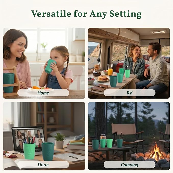 Homienly Cups for Drinking 12oz Daily Use Cups Dishwasher Safe Plastic Cups Alternative Stackable and Lightweight Reusable cups for Family Use-Forest Series