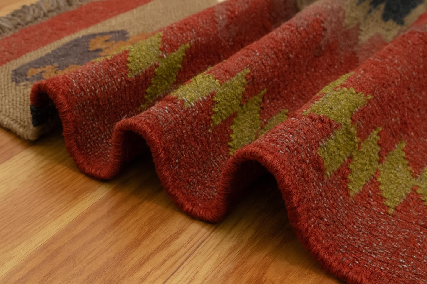 Reversible Kilim Area Rug 3x5 Southwestern Wool Jute Geometric Design Multicolor Hand Woven Rug Thick 0.19" Flatweave Carpet Indoor Outdoor Rugs for Bedroom Enterway Kitchen