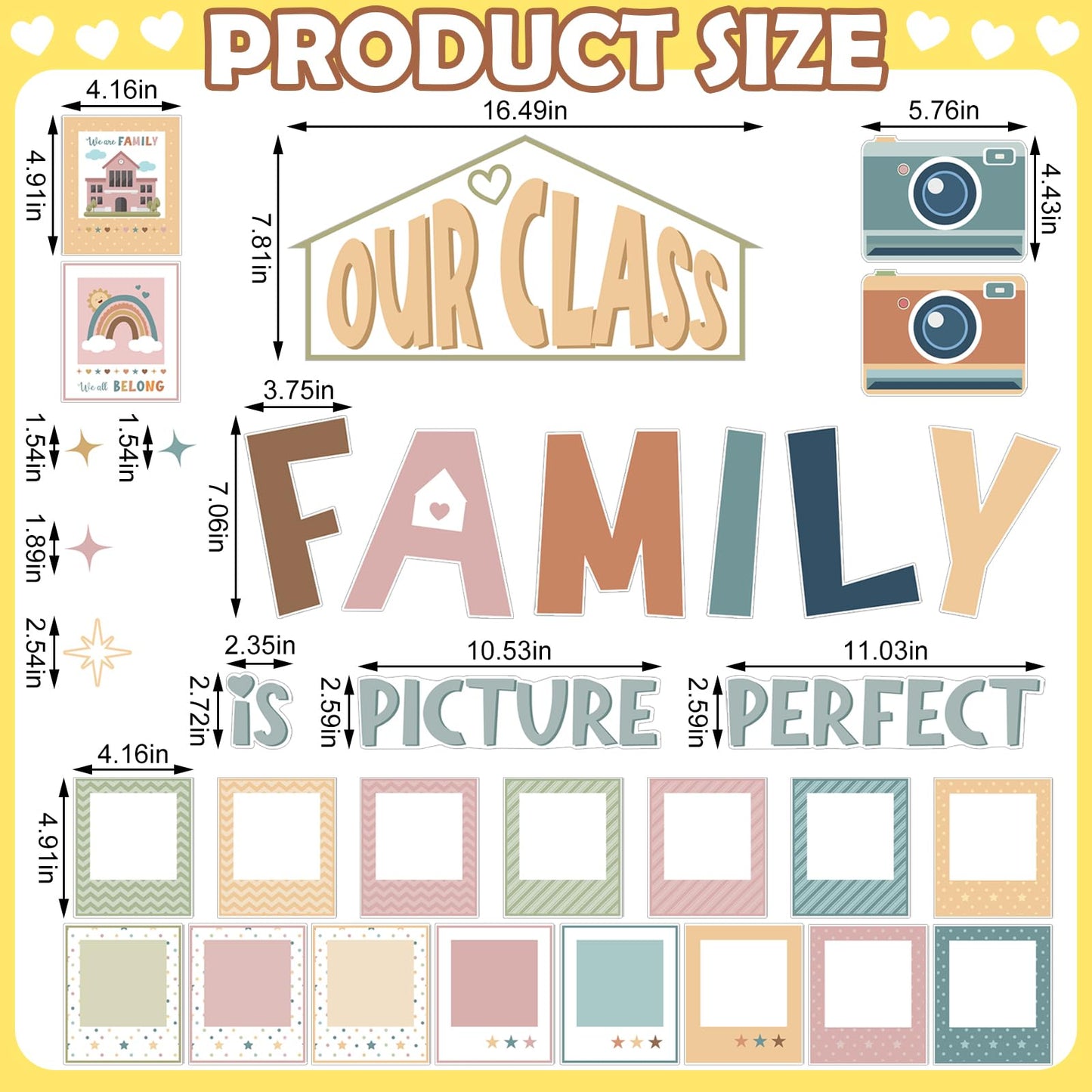 Watersay 52 Pcs Boho Bulletin Board Decor for Classroom, Our Class is a Family Picture Frame Bulletin Board Set for Teachers Chalkboard School Home Door Decor