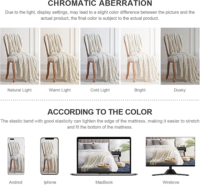 BOURINA Fluffy Chenille Knitted Fringe Throw Blanket Lightweight Soft Cozy for Bed Sofa Chair Throw Blankets Beige 60" x 80"