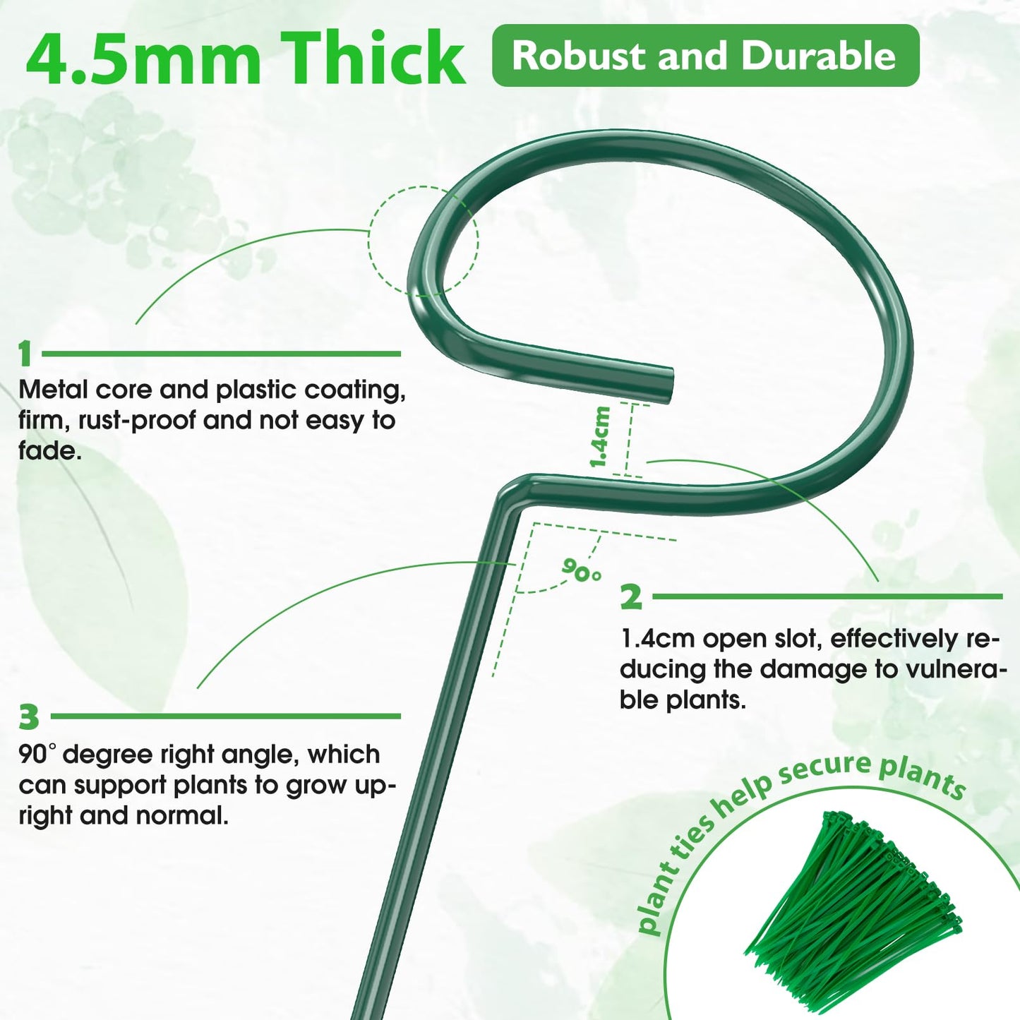 Unves 24 Inch Plant Stakes Tall, 12 Pack Garden Plant Support Stakes,Two Sizes(12" or 24") Single Stem Plant Cage for Outdoor Indoor Plants Orchid, Tomatoes, Peony, Lily, with 100 Pcs Twist Ties