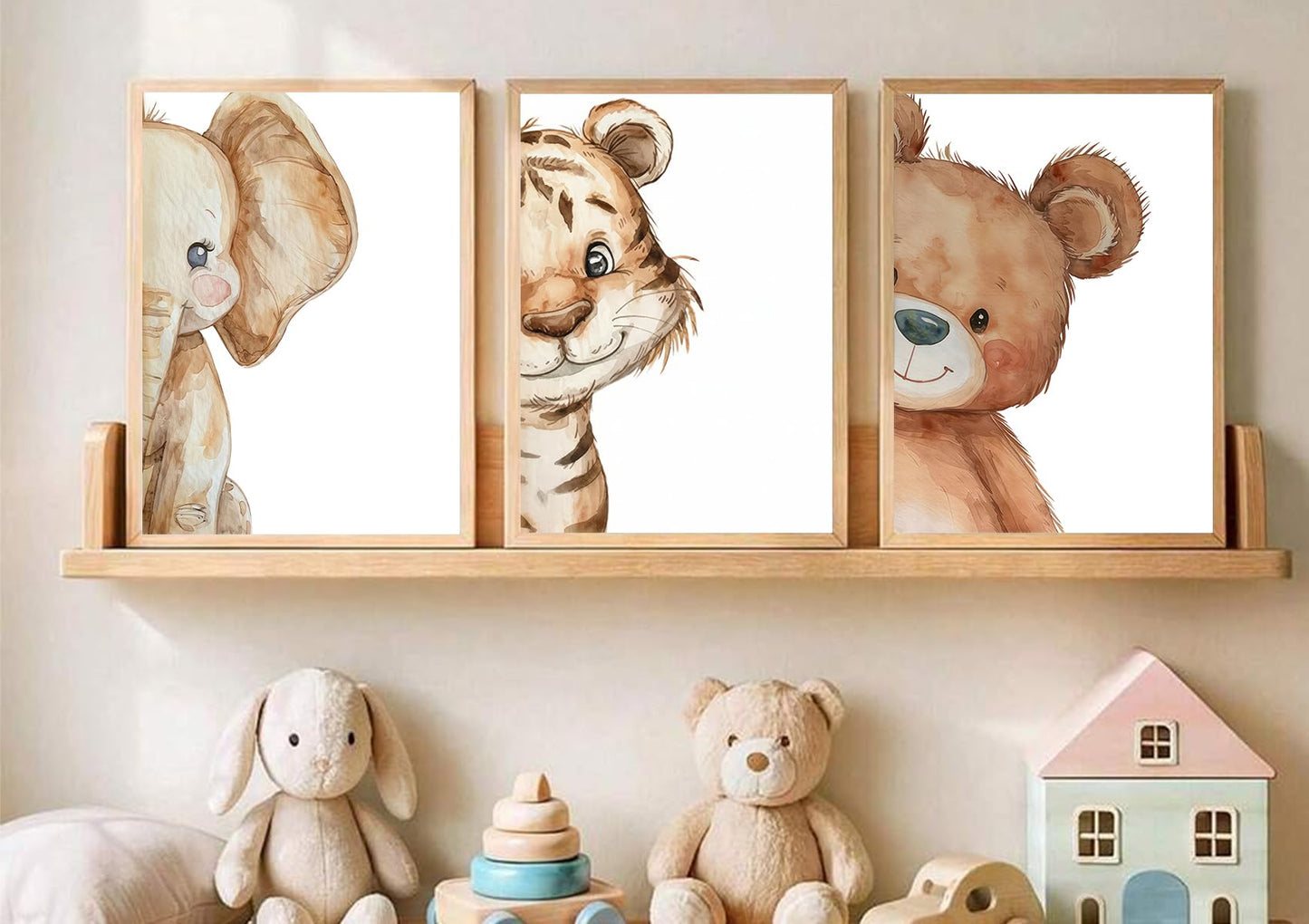 Devunaty 3pcs Funny Safari Animals Nursery Canvas Wall Art Baby Animals Poster Print Wall Decor Cute Bear Tiger Elephant Paintings Picture for Kids Baby Room Boys Girls Bedroom Decor 12X16in Unframed