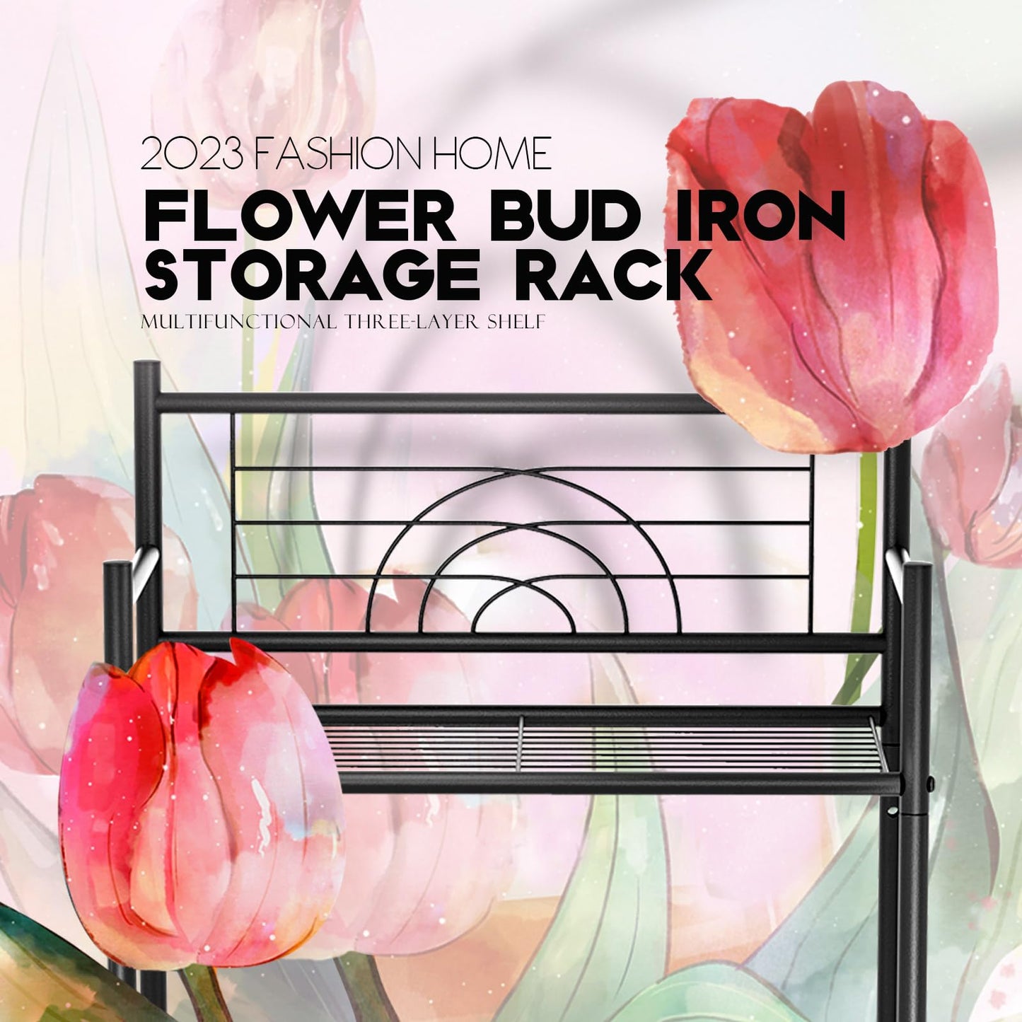 LEEDA 3-Tier Freestanding Multipurpose Storage Shelves Heavy Duty Metal Shelving Unit, Display Plants Flowers Bath Essentials, for Kitchen Bathroom Office, Black