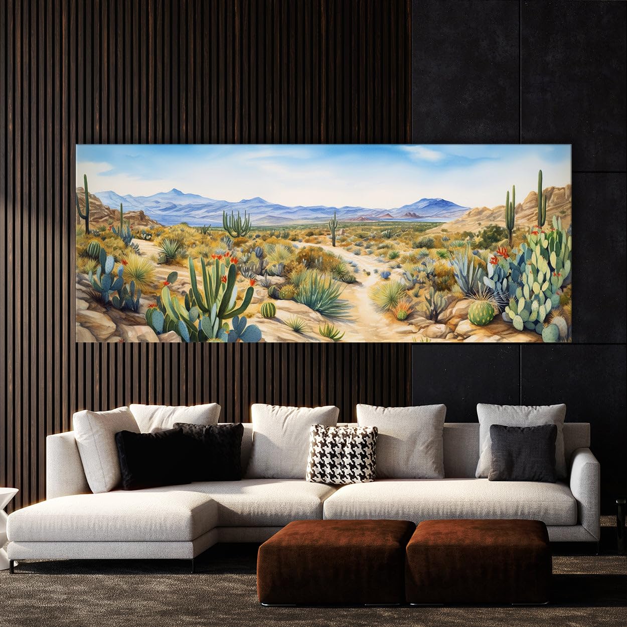 Sense Canvas Desert Landscape Watercolor 1 Canvas Art - Home Decor Wall Art Print Poster Painting Large 40x16 / 0.75"