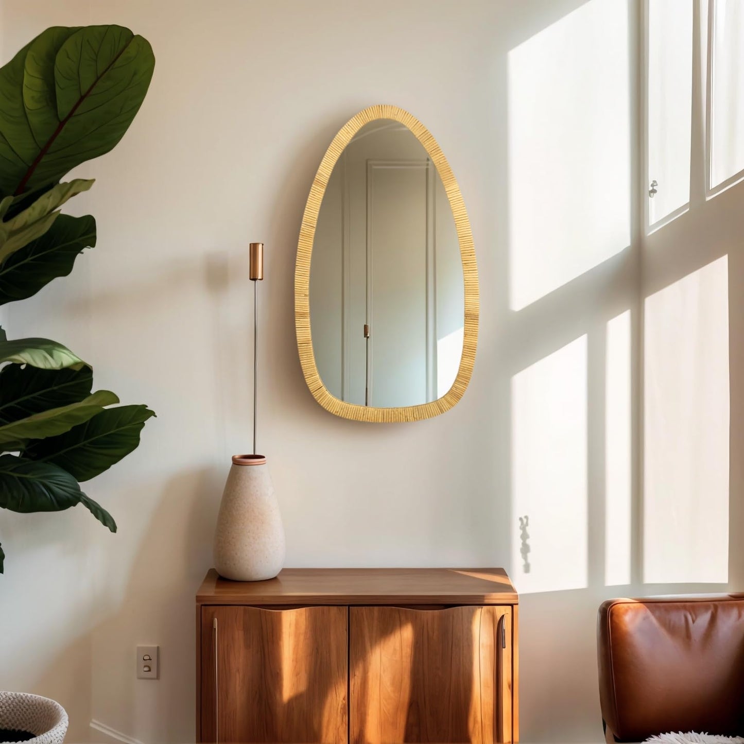 BOMINGHOME Rattan Boho Mirror for Decor, 31.5" x 18" Handmade Wall Mirror that is Farmhouse and Boho Wall Decor Style, Ideal for Hanging in the Bedroom, Living Room, Entryway, Nursery