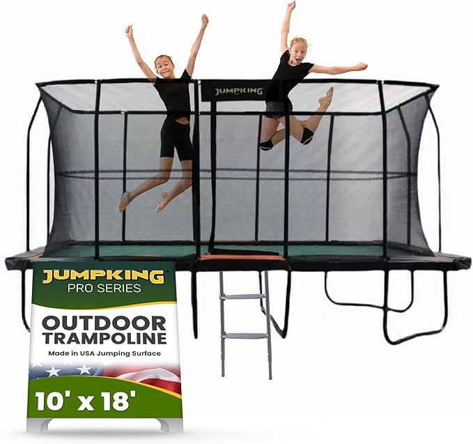JumpKing Rectangle Trampoline Outdoor with Enclosure, Ladder, and Net, Large Recreational Trampoline for Kids and Adults, ASTM Compliant, Heavy Duty, Weather-Resistant, 1200LBS Capacity