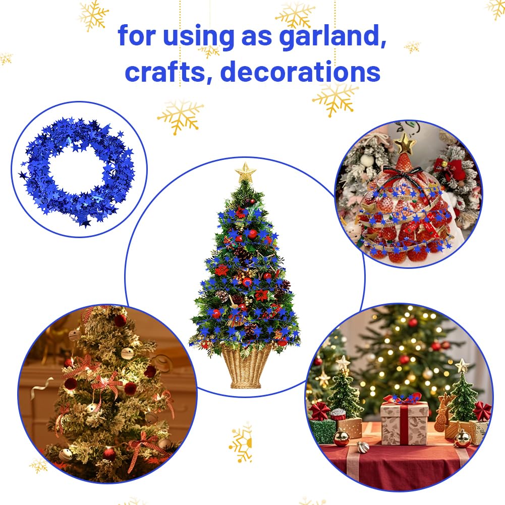 Sunicon Sparkly Star Tinsel Garlands with Wire, 7.5m Star Tinsel Garlands Christmas Star Wire Garland Decorations for Christmas Tree, Home, Wedding, Birthday, Party, Festive Ornament(Blue)
