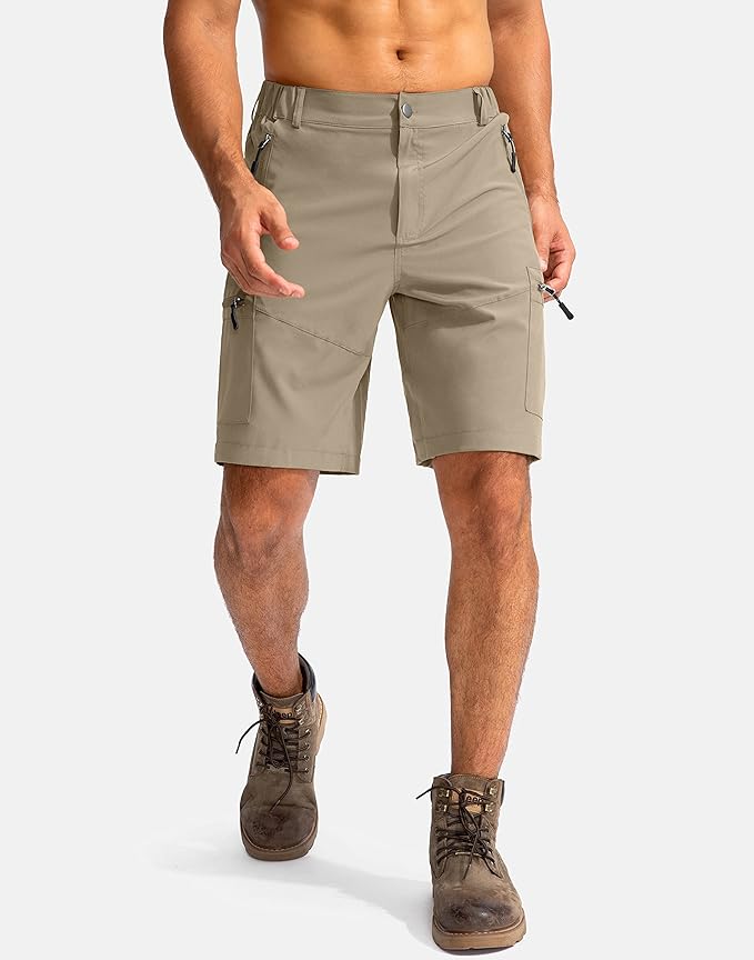 Pudolla Men's Hiking Cargo Shorts 9" Lightweight Outdoor Work Shorts for Men Travel Golf Camping Casual with 5 Zipper Pockets