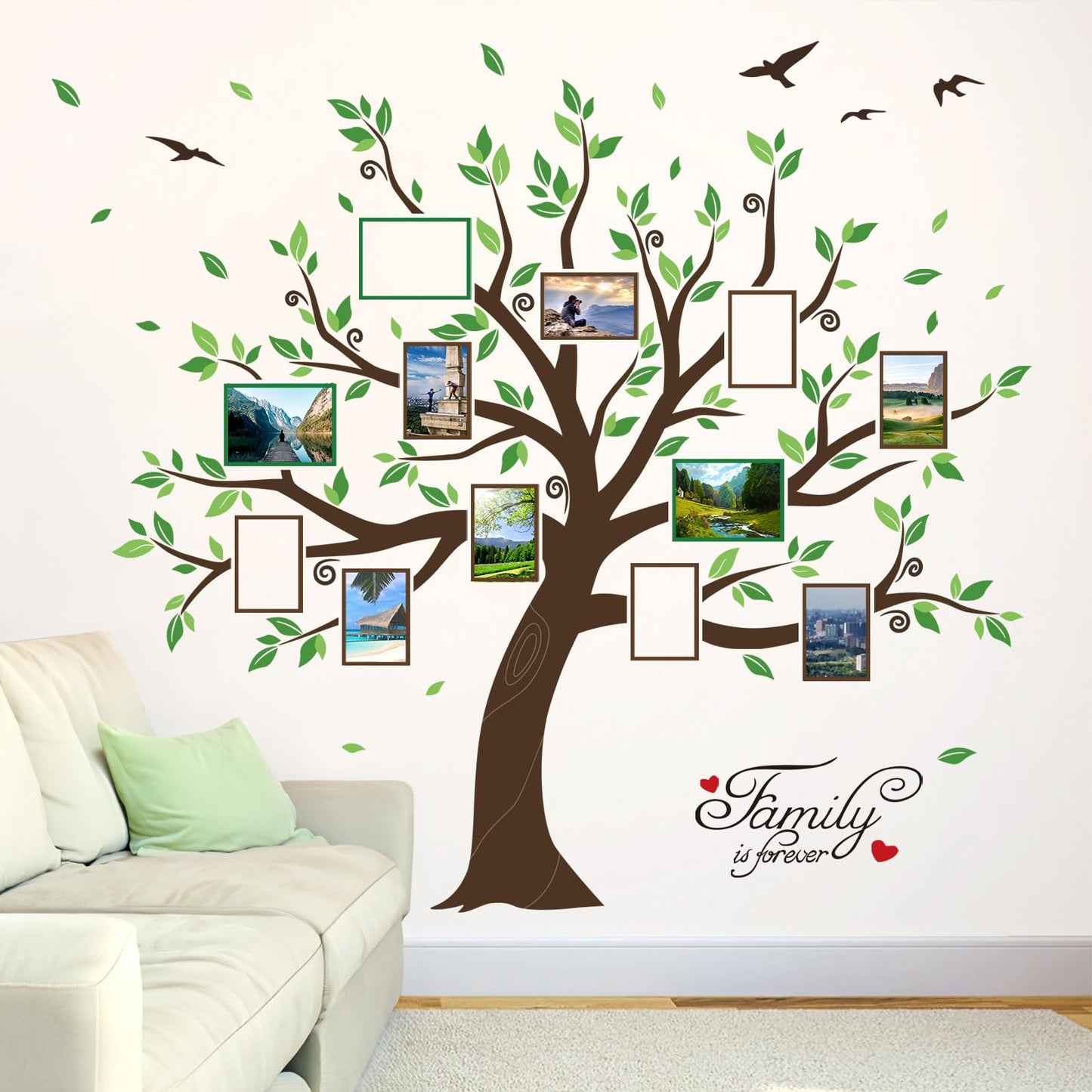 decalmile Large Family Tree Wall Decals DIY Photo Frame Tree Wall Stickers Bedroom Living Room Sofa TV Background Wall Decor