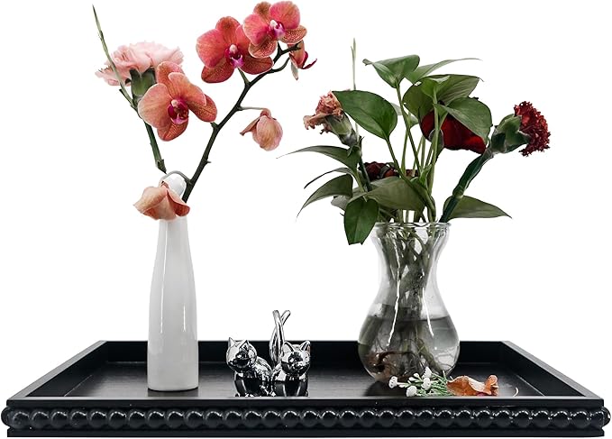 FramePro Decorative Tray 12x16 Rectangular Wood Beaded - Black Serving Tray for Living Room, Coffee Table, Kitchen or Farmhouse Display
