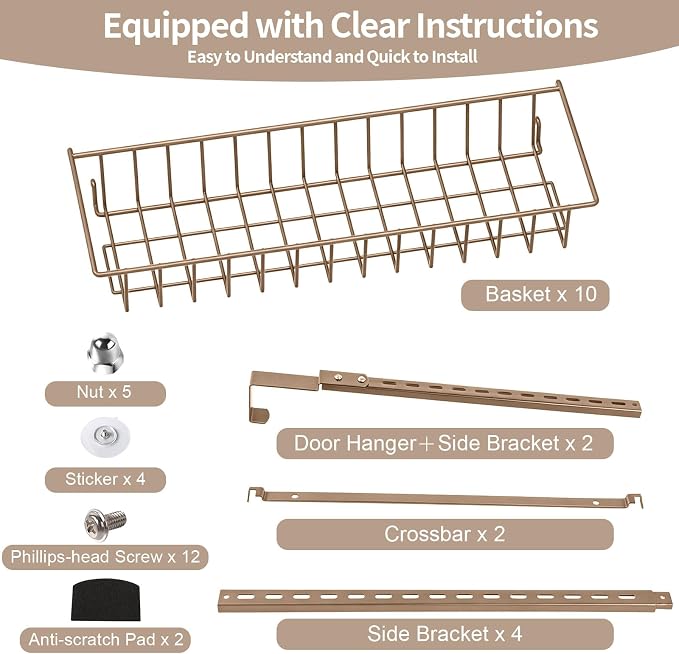 ElegantArray 10-Tier Pantry Door Oragnizer, Over The Door Pantry Organizer Rack and Storage, Hanging Spice Rack Shelves Door, Home Office Laundry Room Bathroom & Kitchen Organization, Brown