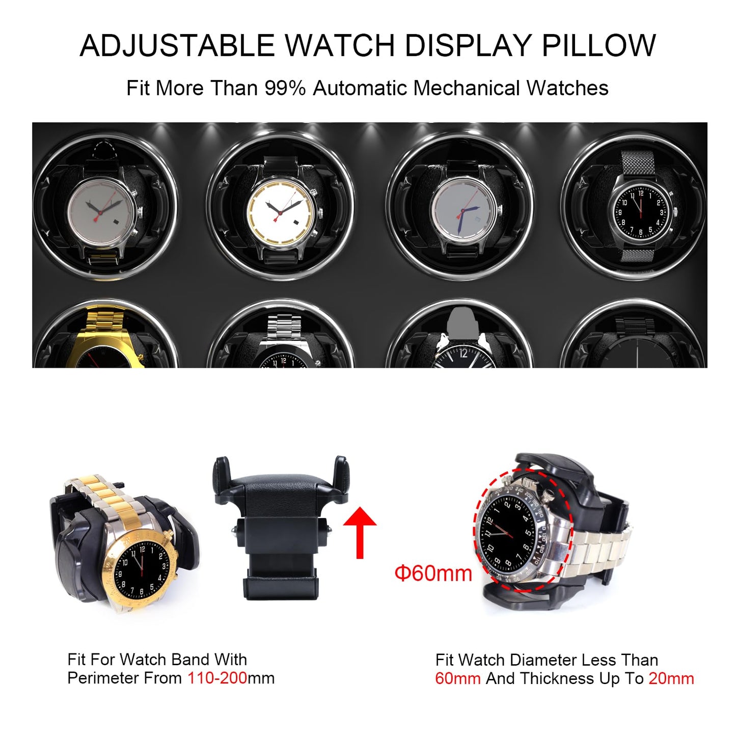 DUKWIN Watch Winder for 6 Automatic Watches,Lockable Watch Winders with Watch and Jewelry Storages, Super Quiet Mabuchi Motor with High-Gloss Piano Lacquer Finish,Built-in Illumination-Black