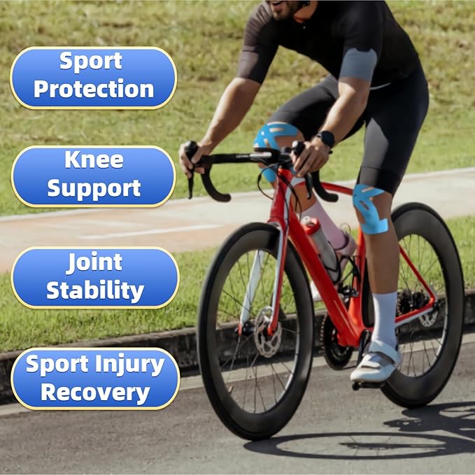 IEADEN Precut Kinesiology Tape for Knees, 10 Pcs - Knee Support & Stability, Knee Pain Relief Athletic Tape - Waterproof & Elastic, Breathable Hypoallergenic Latex-Free Tape, Blue