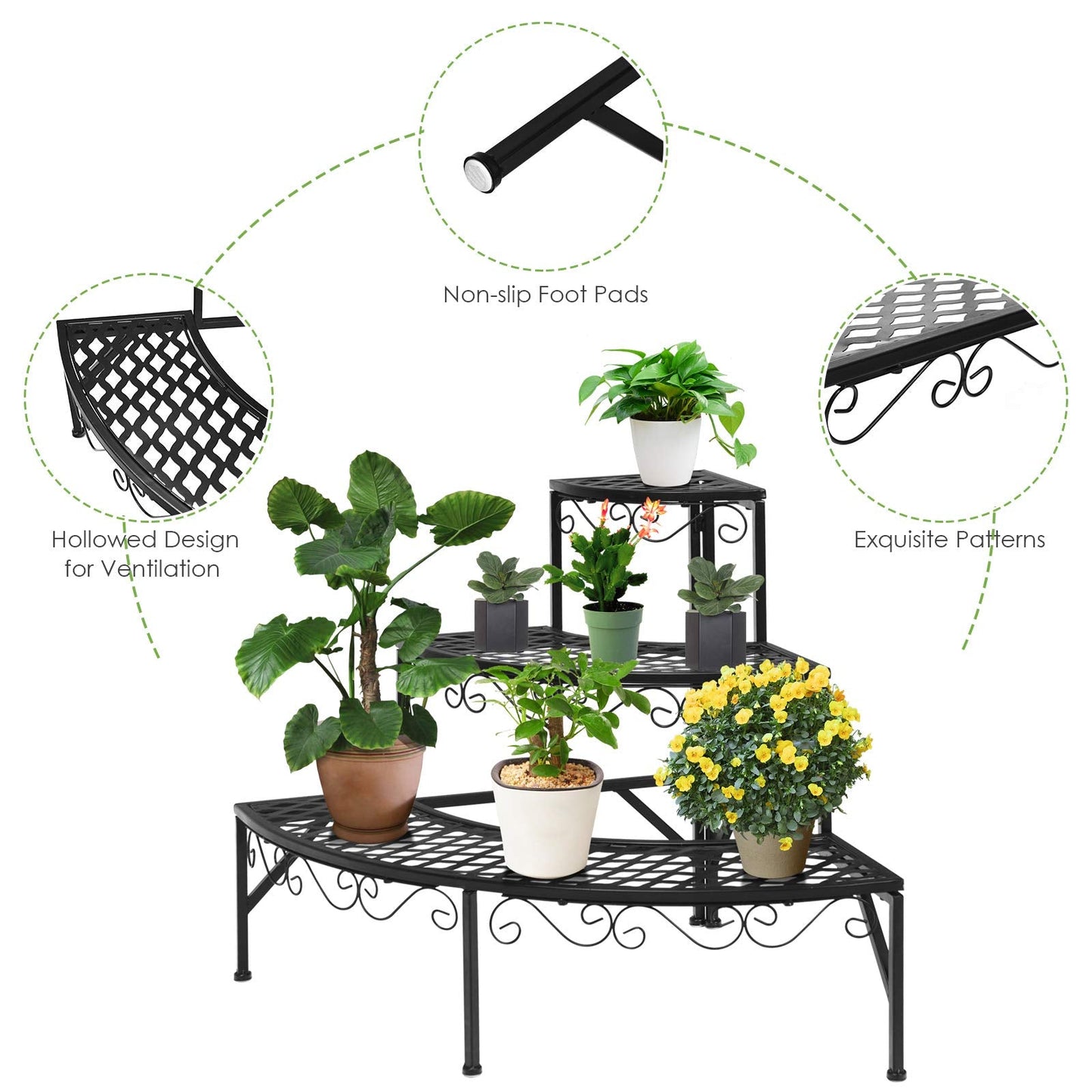 S AFSTAR 3-Tier Plant Stand, Corner Ladder Flower Pots Holders for Indoor Outdoor Use, Quarter Round Plant Display Rack