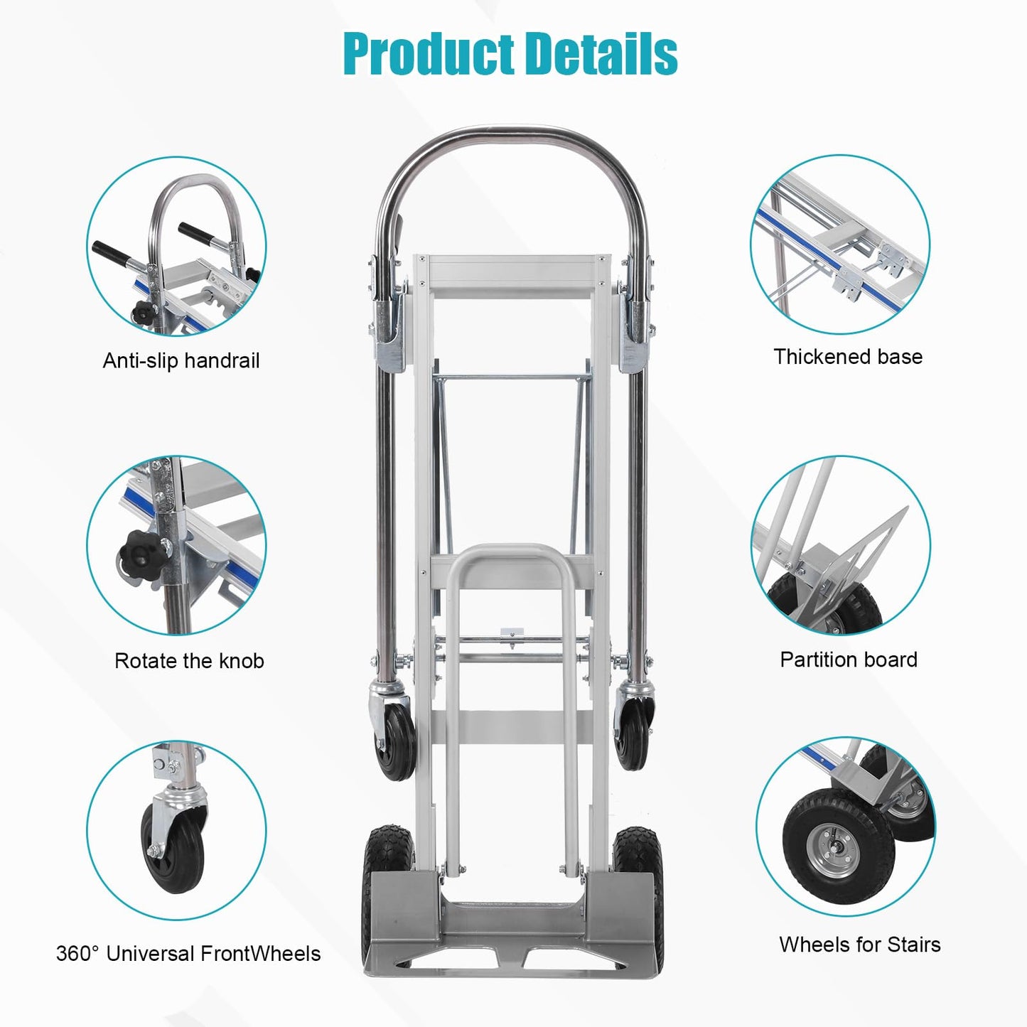 2 in 1 Industrial Convertible Utility Trolley Platform Cart 1000 LBS Capacity Collapsible Truck Heavy Duty with Wheels for Transport & Moving in Warehouse Home