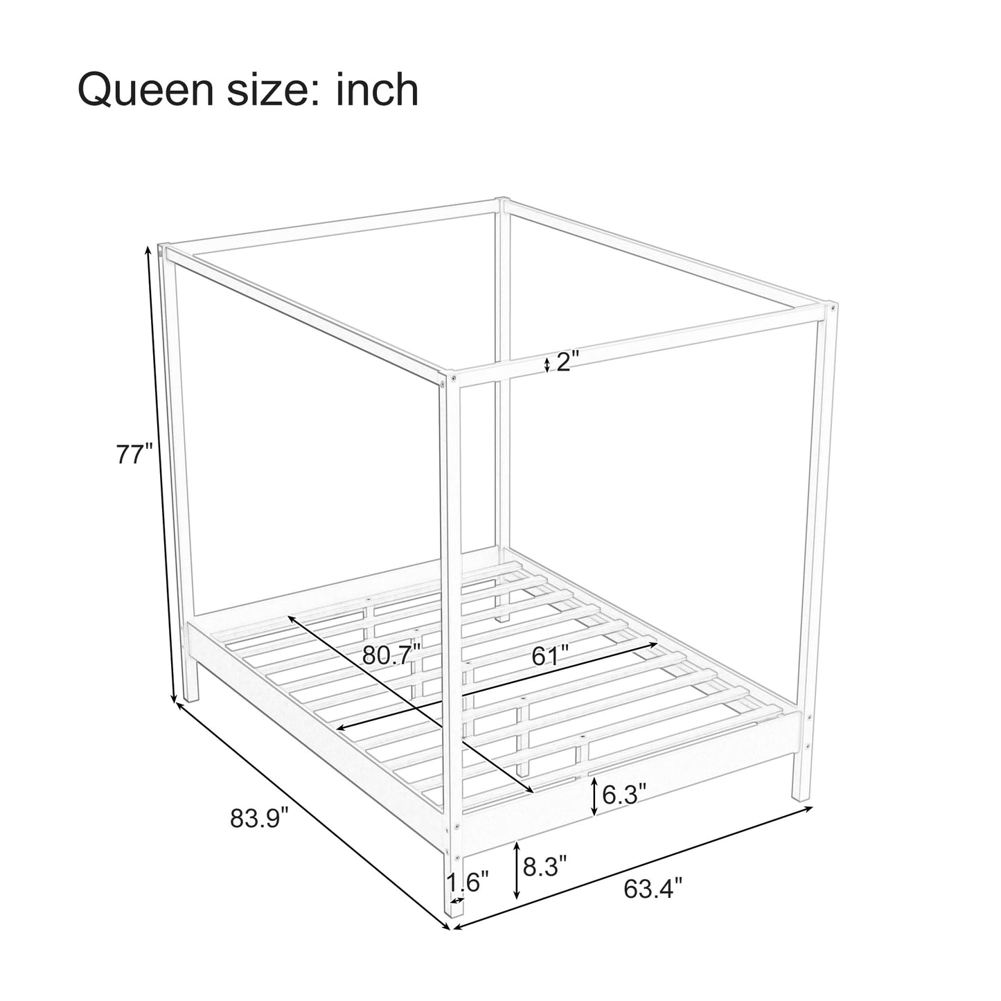 Merax Queen Size Canopy Bed with Four Posters, Wooden Platform Bed Frame & 8.3" Storage Space Under Bed, Solid Wood Slats Support, No Box Spring Needed, Easy Assembly, Natural
